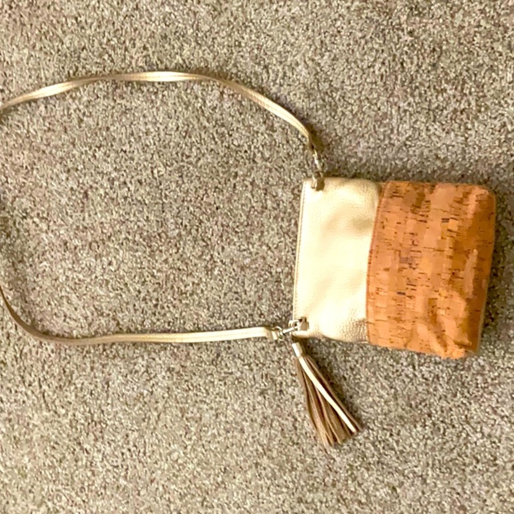 Jack Rogers Gioia mini convertible, Crossbody, in cork and gold.